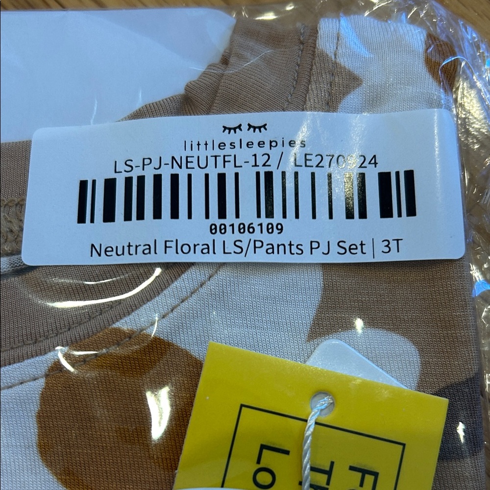Little Sleepies Neutral Floral Long Sleeve Tee - Brown and White - Picture 2 of 3